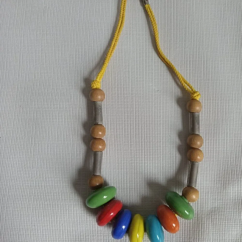 Vintage Colorful Ceramic Glass and Wood Beads Single Strand Maximalist Necklace